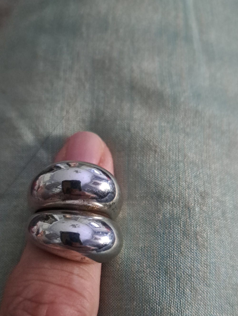Sterling Silver Set Double Dome Fashion Ring - Silver